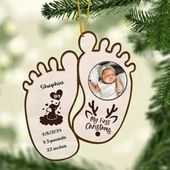 Custom Personalized Baby Photo Wooden Ornament - Christmas Gift Idea For Baby - My First Christmas