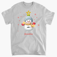 Personalized Design Snowman Kids Pine Tree T-Shirt For Grandma/Mom