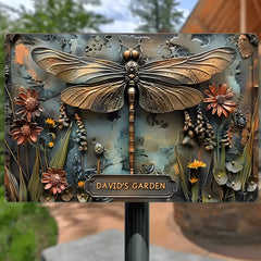 Stunning Dragonfly - Personalized Gardening Rectangle Metal Sign