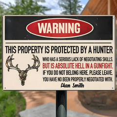 Warning - Hunting Personalized Name Print Metal Sign